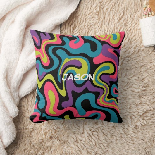 Personalized Neon Abstract Pattern — Retro Design クッション (ブランケット)