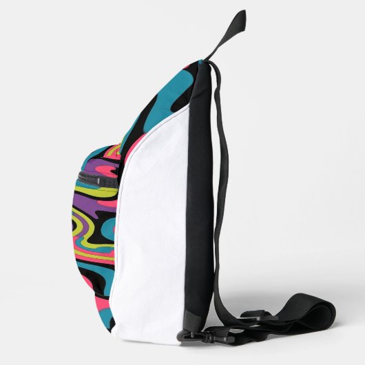 Personalized Neon Abstract Pattern — Retro Design スリングバッグ (右)