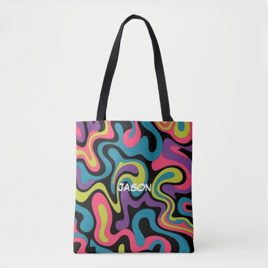 Personalized Neon Abstract Pattern — Retro Design トートバッグ (正面)
