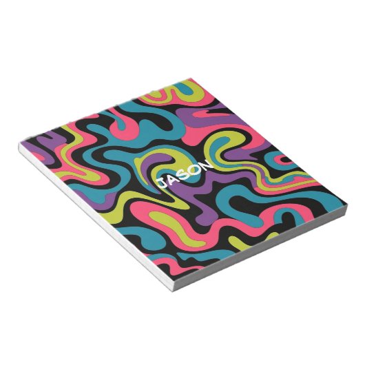 Personalized Neon Abstract Pattern — Retro Design ノートパッド (アングル)