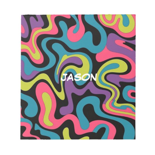 Personalized Neon Abstract Pattern — Retro Design ノートパッド (正面)