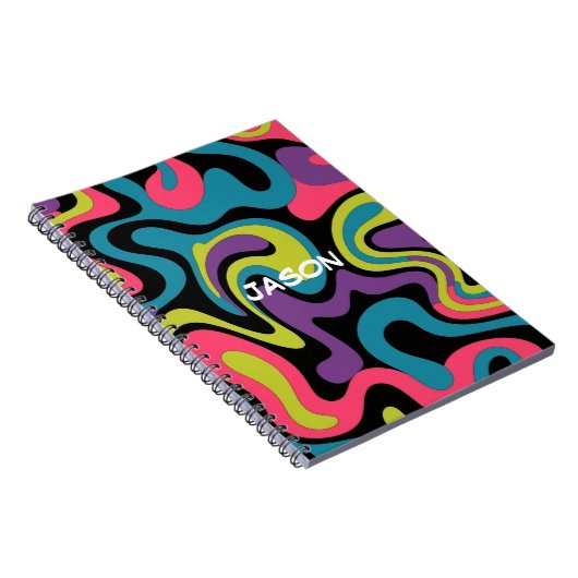Personalized Neon Abstract Pattern — Retro Design ノートブック (右側)