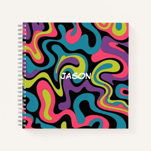 Personalized Neon Abstract Pattern — Retro Design ノートブック (正面)