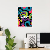 Personalized Neon Abstract Pattern — Retro Design ポスター (ホームオフィス)