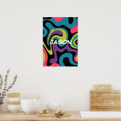 Personalized Neon Abstract Pattern — Retro Design ポスター (キッチン)