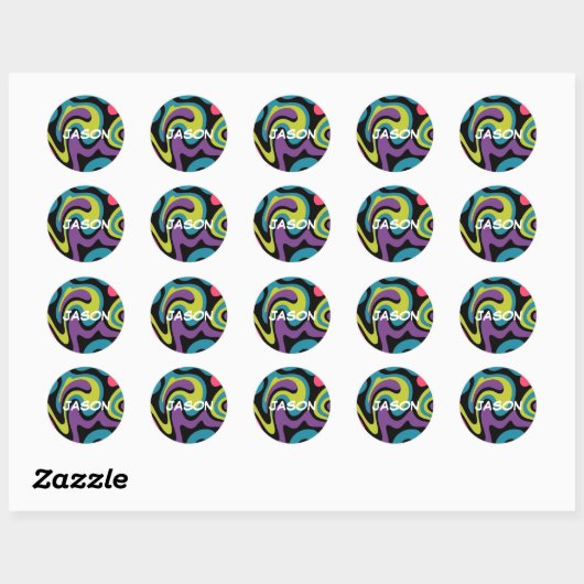 Personalized Neon Abstract Pattern — Retro Design ラウンドシール (シート)
