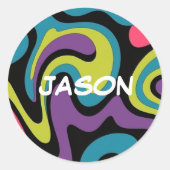 Personalized Neon Abstract Pattern — Retro Design ラウンドシール (正面)