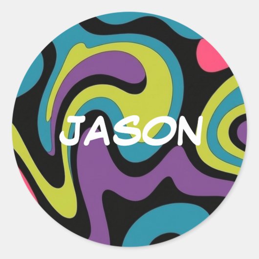 Personalized Neon Abstract Pattern — Retro Design ラウンドシール (正面)