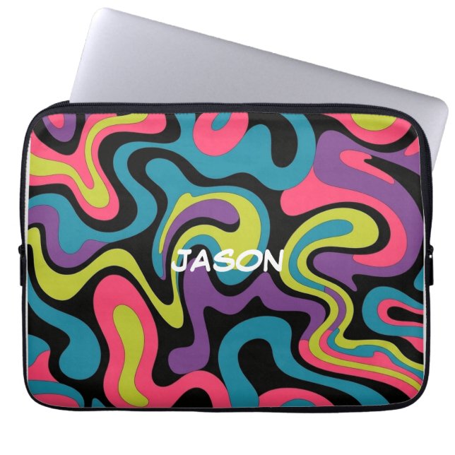 Personalized Neon Abstract Pattern — Retro Design ラップトップスリーブ (正面)