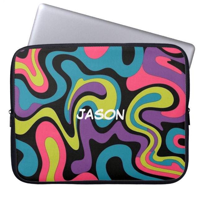Personalized Neon Abstract Pattern — Retro Design ラップトップスリーブ (正面)