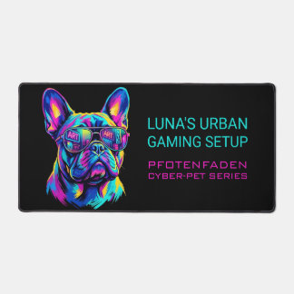 Personalized Neon French Bulldog Gaming デスクマット