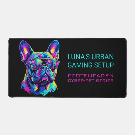 Personalized Neon French Bulldog Gaming デスクマット (正面)