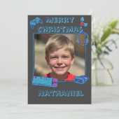 Personalized Neon Gamer Photo Flat Christmas シーズンカード (スタンド正面)
