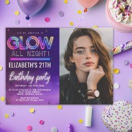 Personalized Neon Glow Birthday Invitation Photo 招待状