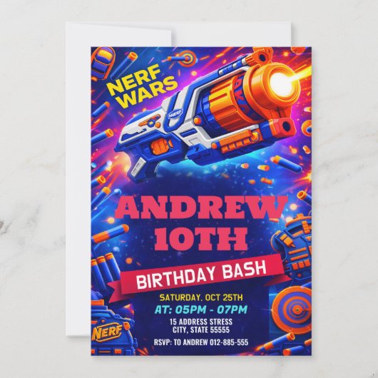 Personalized Nerf Birthday for kids Invitation 招待状 (正面)