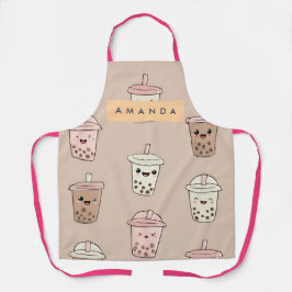 Personalized Neutral Cute Milky Bubble Tea エプロン
