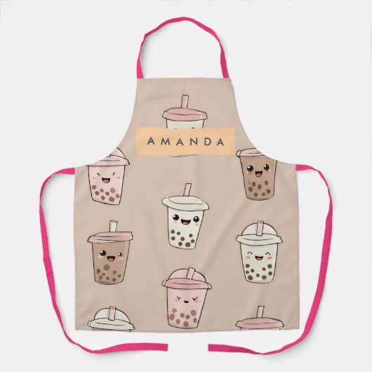 Personalized Neutral Cute Milky Bubble Tea エプロン (正面)