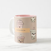Personalized Neutral Cute Milky Bubble Tea ツートーンマグカップ (正面左)