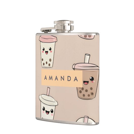 Personalized Neutral Cute Milky Bubble Tea フラスク (左)