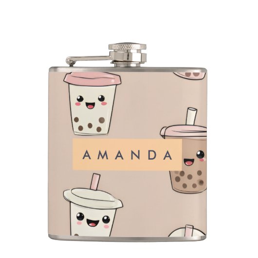 Personalized Neutral Cute Milky Bubble Tea フラスク (正面)