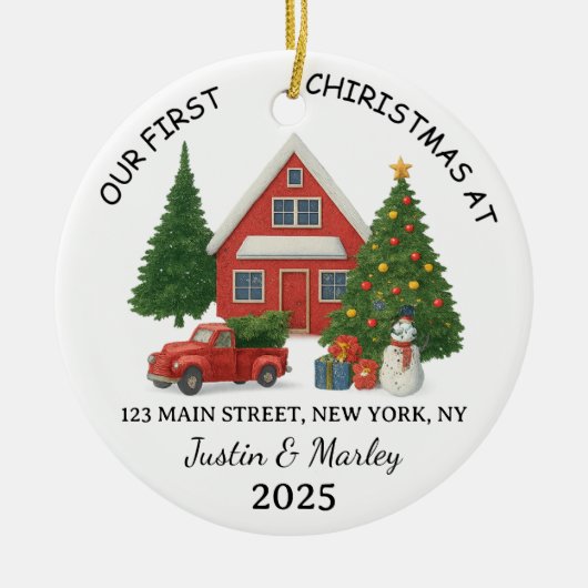 Personalized New Home Ornament Custom Address Keep セラミックオーナメント (正面)