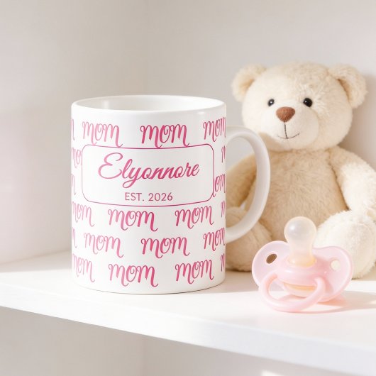 Personalized New Mom Established Pink Name コーヒーマグカップ