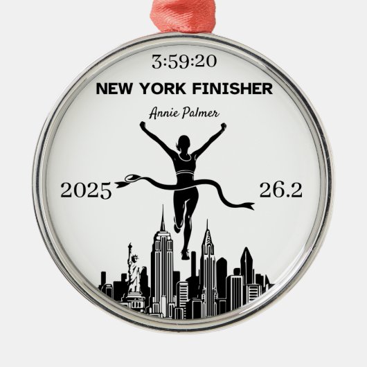 Personalized New York Marathon Finisher Ornament メタルオーナメント (正面)