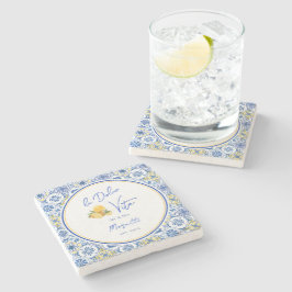 Personalized Newlywed Mediterranean Coastal Home  ストーンコースター