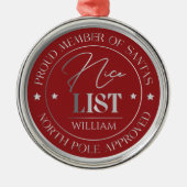 Personalized Nice List Medal Ornament メタルオーナメント (正面)