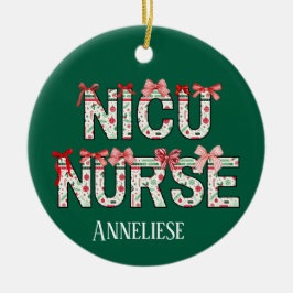Personalized NICU Nurse Christmas Coquette Bow セラミックオーナメント