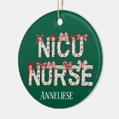 Personalized NICU Nurse Christmas Coquette Bow セラミックオーナメント (左)
