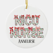 Personalized NICU Nurse Christmas Coquette Bow セラミックオーナメント (正面)