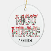 Personalized NICU Nurse Christmas Coquette Bow セラミックオーナメント (左)