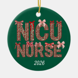 Personalized NICU Nurse Coquette Bow Christmas セラミックオーナメント