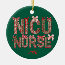 Personalized NICU Nurse Coquette Bow Christmas セラミックオーナメント