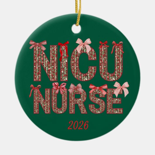 Personalized NICU Nurse Coquette Bow Christmas セラミックオーナメント (正面)