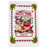 Personalized North Pole Express Reindeer ミディアムペーパーバッグ (正面)