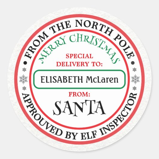 Personalized North Pole Santa Name Sticker ラウンドシール (正面)