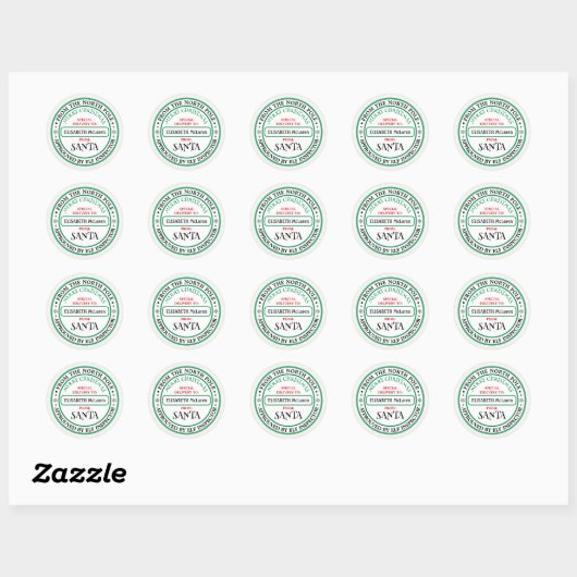Personalized North Pole Santa Name Sticker ラウンドシール (シート)