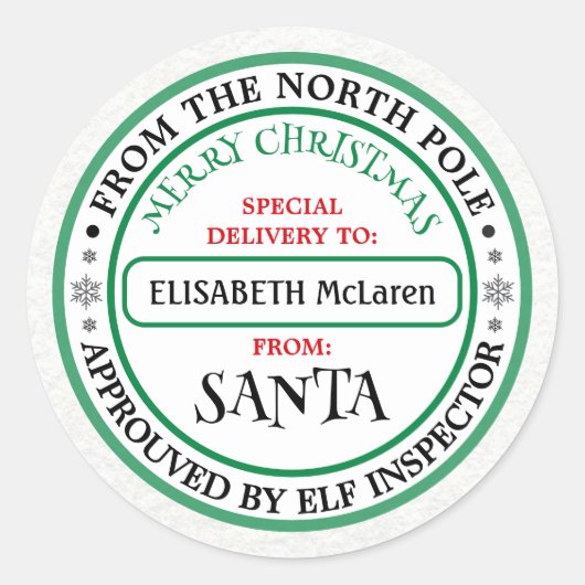 Personalized North Pole Santa Name Sticker ラウンドシール (正面)
