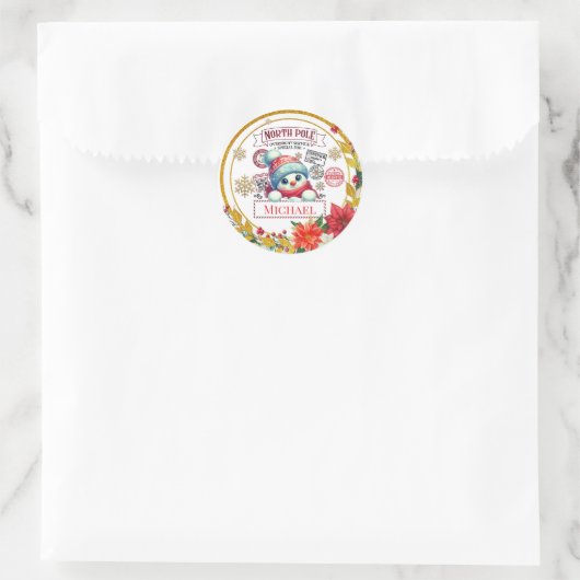 Personalized North Pole Snowman Christmas Gift ラウンドシール (バッグ)