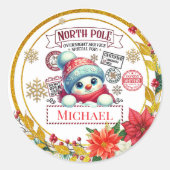 Personalized North Pole Snowman Christmas Gift ラウンドシール (正面)
