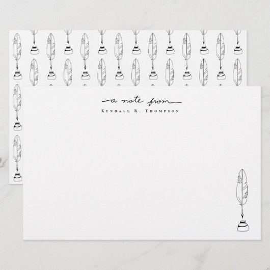 Personalized Note Cards Quill & Ink Stationery 便箋 (正面/裏面)