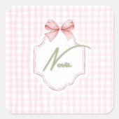Personalized Nova Baby Girl Nursery Bow&Gingham スクエアシール (正面)