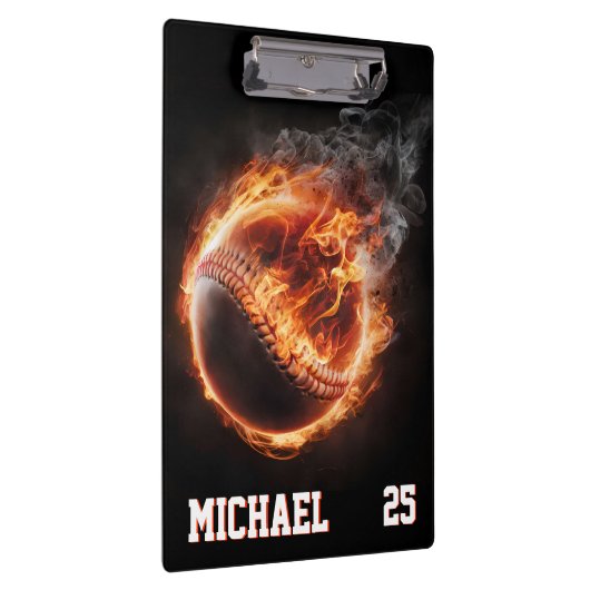 Personalized Number and Name Baseball Ball on Fire クリップボード (右)