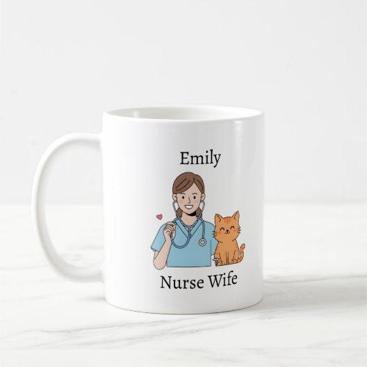 Personalized Nurse Cat Cute RN Gift with Name コーヒーマグカップ (左)