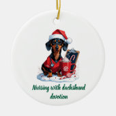 Personalized Nurse Dachshund Lover Christmas セラミックオーナメント (正面)