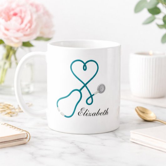Personalized Nurse Mug with Heart Stethoscope コーヒーマグカップ