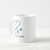 Personalized Nurse Mug with Heart Stethoscope コーヒーマグカップ (正面左)