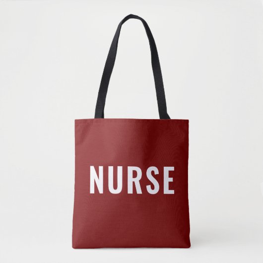 Personalized NURSE Text Statement Deep Red トートバッグ (正面)